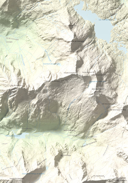 Mapa de relieve de Besiberri Sud, 3023 m, Alta Ribagorça, lámina 100 Cims de Trobart. Detalle de la zona superior izquierda. 70 × 100 cm.