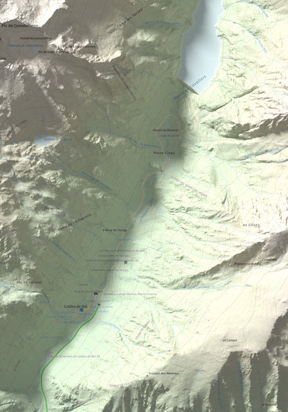 Mapa de relieve de Besiberri Sud, 3023 m, Alta Ribagorça, lámina 100 Cims de Trobart. Detalle de la zona inferior derecha. 70 × 100 cm.