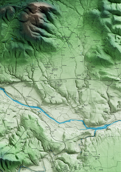 Mapa artístico del relieve de Beuda, a la Garrotxa, con 15 km de entorno y base topográfica ICGC. Detalle de la zona inferior derecha.