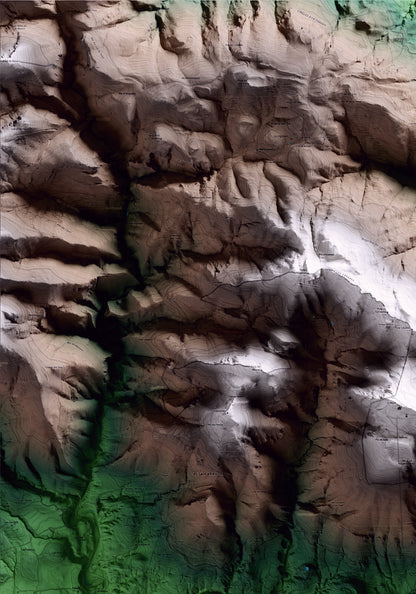 Mapa artístico del relieve de Beuda, a la Garrotxa, con 15 km de entorno y base topográfica ICGC. Detalle de la zona superior izquierda.