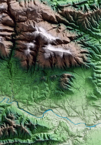 Mapa artístico del relieve de Beuda, a la Garrotxa, con 15 km de entorno y base topográfica ICGC