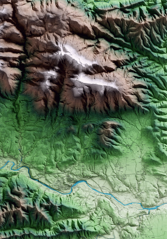 Mapa artístico del relieve de Beuda, a la Garrotxa, con 15 km de entorno y base topográfica ICGC