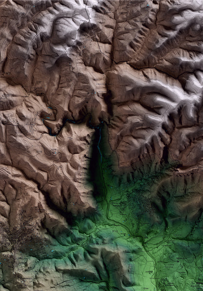 Mapa artístico del relieve de Bigues i Riells del Fai, al Vallès Oriental, con 15 km de entorno y base topográfica ICGC. Detalle de la zona superior izquierda.