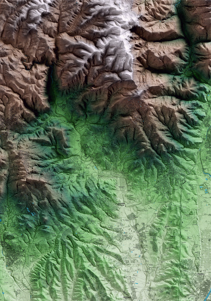 Mapa artístico del relieve de Bigues i Riells del Fai, al Vallès Oriental, con 15 km de entorno y base topográfica ICGC
