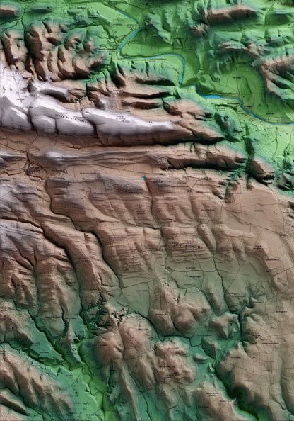 Mapa artístico del relieve de Biure, al Alt Empordà, con 15 km de entorno y base topográfica ICGC. Detalle de la zona inferior izquierda.
