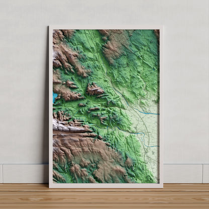 Mapa artístico del relieve de Biure, al Alt Empordà, con 15 km de entorno y base topográfica ICGC. Presentación enmarcada.