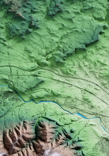 Mapa artístico del relieve de Blancafort, a la Conca de Barberà, con 15 km de entorno y base topográfica ICGC. Detalle de la zona inferior izquierda.