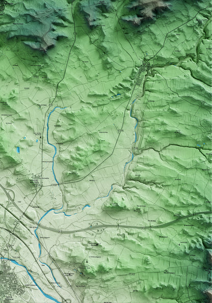 Mapa artístico del relieve de Blancafort, a la Conca de Barberà, con 15 km de entorno y base topográfica ICGC. Detalle de la zona inferior derecha.