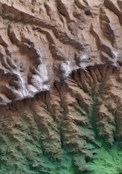 Mapa artístico del relieve de Blancafort, a la Conca de Barberà, con 15 km de entorno y base topográfica ICGC. Detalle de la zona superior izquierda.