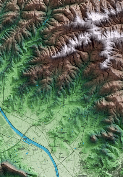 Mapa artístico del relieve de Blanes, a la Selva, con 15 km de entorno y base topográfica ICGC. Detalle de la zona superior izquierda.