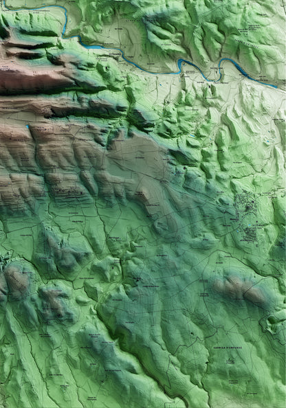 Mapa artístico del relieve de Boadella i les Escaules, al Alt Empordà, con 15 km de entorno y base topográfica ICGC. Detalle de la zona inferior derecha.