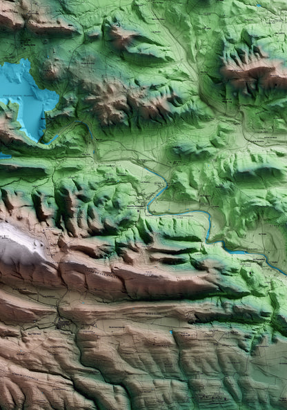 Mapa artístico del relieve de Boadella i les Escaules, al Alt Empordà, con 15 km de entorno y base topográfica ICGC. Detalle de la zona central.