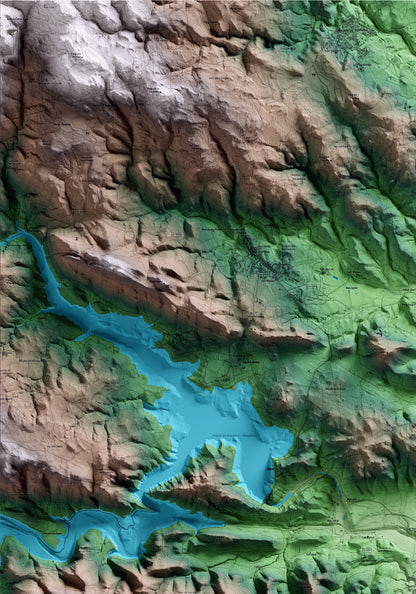 Mapa artístico del relieve de Boadella i les Escaules, al Alt Empordà, con 15 km de entorno y base topográfica ICGC. Detalle de la zona superior izquierda.