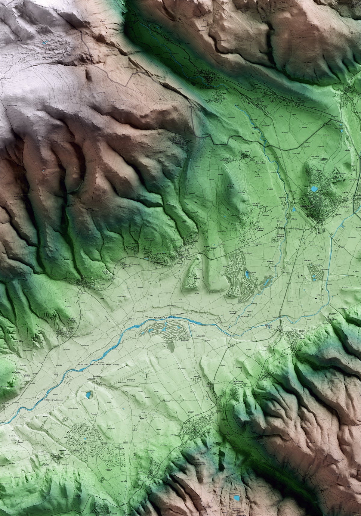 Mapa artístico del relieve de Bolvir, a la Cerdanya, con 15 km de entorno y base topográfica ICGC