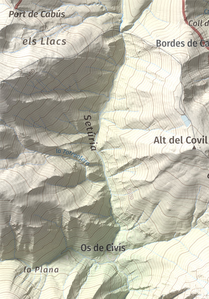 Mapa de relieve de Bony de la Pica o Pica d'Os, 2405 m, Alt Urgell · Andorra, lámina 100 Cims de Trobart. Detalle de la zona superior izquierda. 21 × 30 cm.