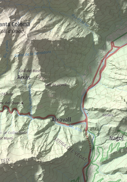Mapa de relieve de Bony de la Pica o Pica d'Os, 2405 m, Alt Urgell · Andorra, lámina 100 Cims de Trobart. Detalle de la zona inferior derecha. 21 × 30 cm.