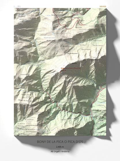 Mapa de relieve de Bony de la Pica o Pica d'Os, 2405 m, Alt Urgell · Andorra, lámina 100 Cims de Trobart 30 × 40 cm.