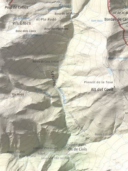 Mapa de relieve de Bony de la Pica o Pica d'Os, 2405 m, Alt Urgell · Andorra, lámina 100 Cims de Trobart. Detalle de la zona superior izquierda. 30 × 40 cm.