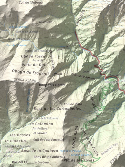 Mapa de relieve de Bony de la Pica o Pica d'Os, 2405 m, Alt Urgell · Andorra, lámina 100 Cims de Trobart. Detalle de la zona inferior izquierda. 30 × 40 cm.