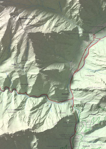 Mapa de relieve de Bony de la Pica o Pica d'Os, 2405 m, Alt Urgell · Andorra, lámina 100 Cims de Trobart. Detalle de la zona inferior derecha. 50 × 70 cm.