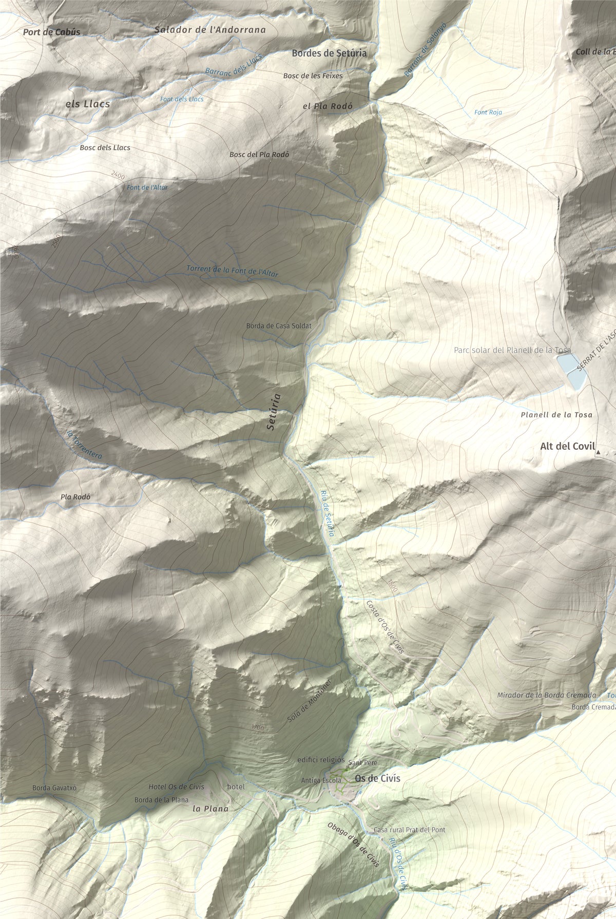 Mapa de relieve de Bony de la Pica o Pica d'Os, 2405 m, Alt Urgell · Andorra, lámina 100 Cims de Trobart. Detalle de la zona superior izquierda. 61 × 91 cm.