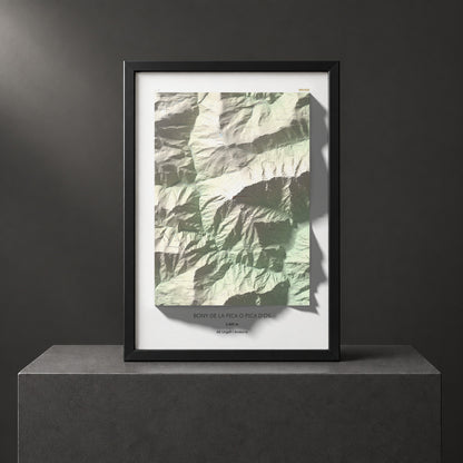 Mapa de relieve de Bony de la Pica o Pica d'Os, 2405 m, Alt Urgell · Andorra, lámina 100 Cims de Trobart. Presentación enmarcada. 70 × 100 cm.