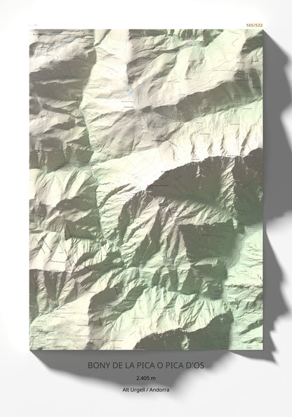 Mapa de relieve de Bony de la Pica o Pica d'Os, 2405 m, Alt Urgell · Andorra, lámina 100 Cims de Trobart 70 × 100 cm.