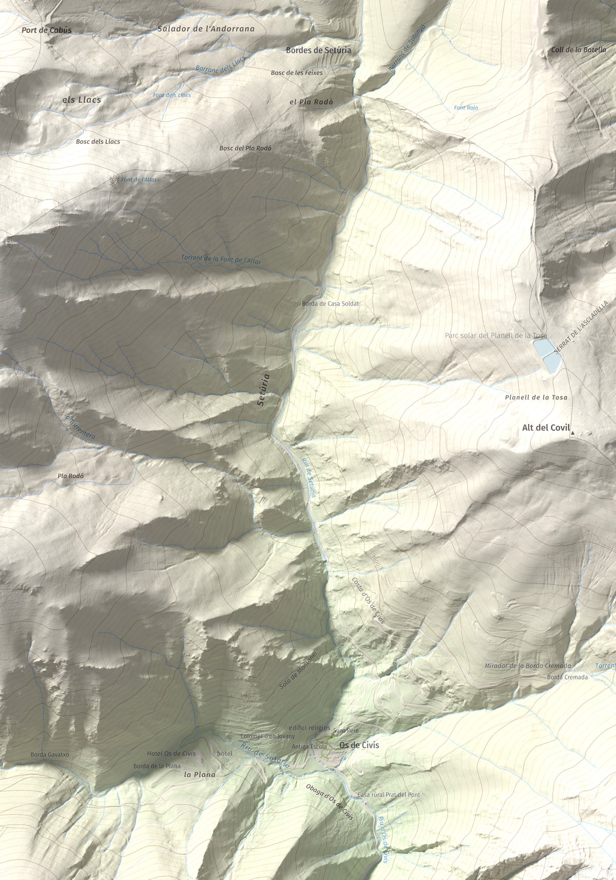 Mapa de relieve de Bony de la Pica o Pica d'Os, 2405 m, Alt Urgell · Andorra, lámina 100 Cims de Trobart. Detalle de la zona superior izquierda. 70 × 100 cm.