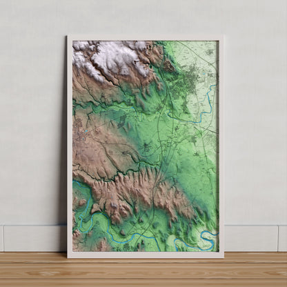 Mapa artístico del relieve de Borrassà, al Alt Empordà, con 15 km de entorno y base topográfica ICGC. Presentación enmarcada.