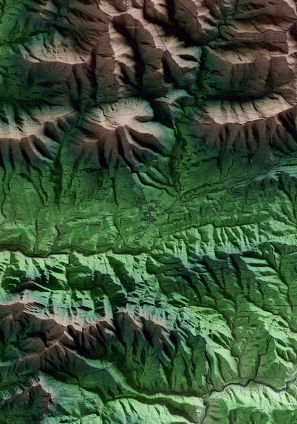 Mapa artístico del relieve de Borredà, al Berguedà, con 15 km de entorno y base topográfica ICGC. Detalle de la zona central.