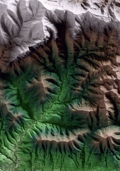 Mapa artístico del relieve de Borredà, al Berguedà, con 15 km de entorno y base topográfica ICGC. Detalle de la zona superior izquierda.