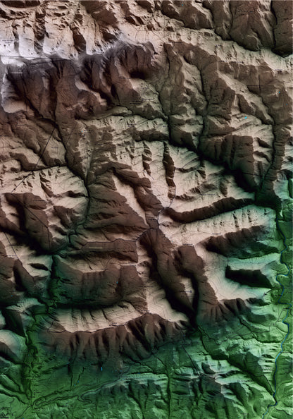 Mapa artístico del relieve de Borredà, al Berguedà, con 15 km de entorno y base topográfica ICGC. Detalle de la zona superior derecha.