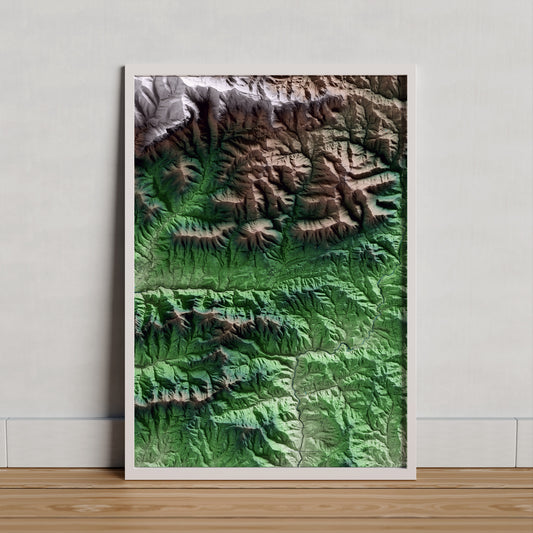 Mapa artístico del relieve de Borredà, al Berguedà, con 15 km de entorno y base topográfica ICGC. Presentación enmarcada.