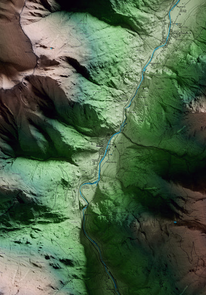 Mapa artístico del relieve de Bossòst, al Aran, con 15 km de entorno y base topográfica ICGC. Detalle de la zona central.