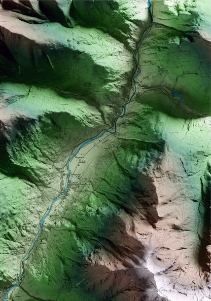 Mapa artístico del relieve de Bossòst, al Aran, con 15 km de entorno y base topográfica ICGC. Detalle de la zona superior derecha.