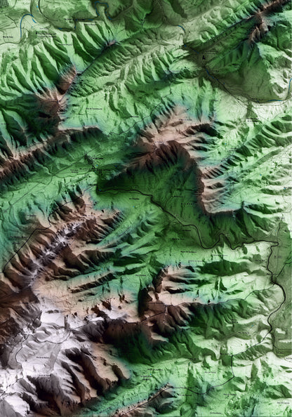 Mapa artístico del relieve de Bot, a la Terra Alta, con 15 km de entorno y base topográfica ICGC. Detalle de la zona inferior derecha.