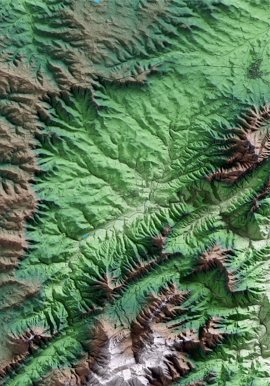 Mapa artístico del relieve de Bot, a la Terra Alta, con 15 km de entorno y base topográfica ICGC
