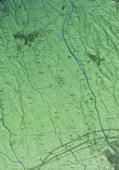 Mapa artístico del relieve de Botarell, al Baix Camp, con 15 km de entorno y base topográfica ICGC. Detalle de la zona inferior derecha.