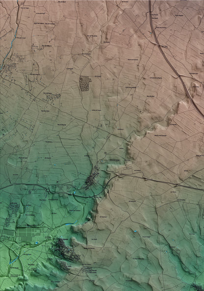 Mapa artístico del relieve de Bràfim, al Alt Camp, con 15 km de entorno y base topográfica ICGC. Detalle de la zona superior izquierda.