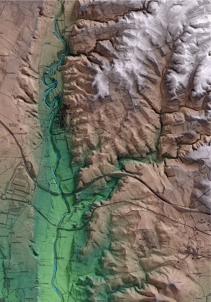 Mapa artístico del relieve de Bràfim, al Alt Camp, con 15 km de entorno y base topográfica ICGC. Detalle de la zona superior derecha.