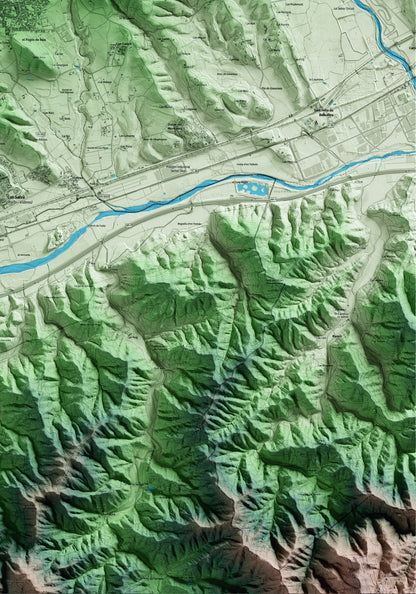 Mapa artístico del relieve de Breda, a la Selva, con 15 km de entorno y base topográfica ICGC. Detalle de la zona inferior derecha.