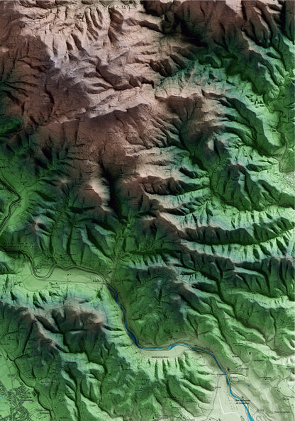 Mapa artístico del relieve de Breda, a la Selva, con 15 km de entorno y base topográfica ICGC. Detalle de la zona superior derecha.