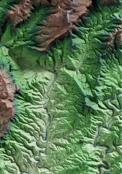 Mapa artístico del relieve de Cabacés, al Priorat, con 15 km de entorno y base topográfica ICGC. Detalle de la zona inferior derecha.