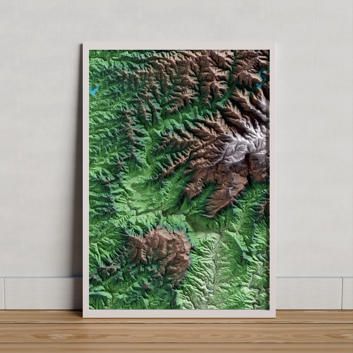 Mapa artístico del relieve de Cabacés, al Priorat, con 15 km de entorno y base topográfica ICGC. Presentación enmarcada.