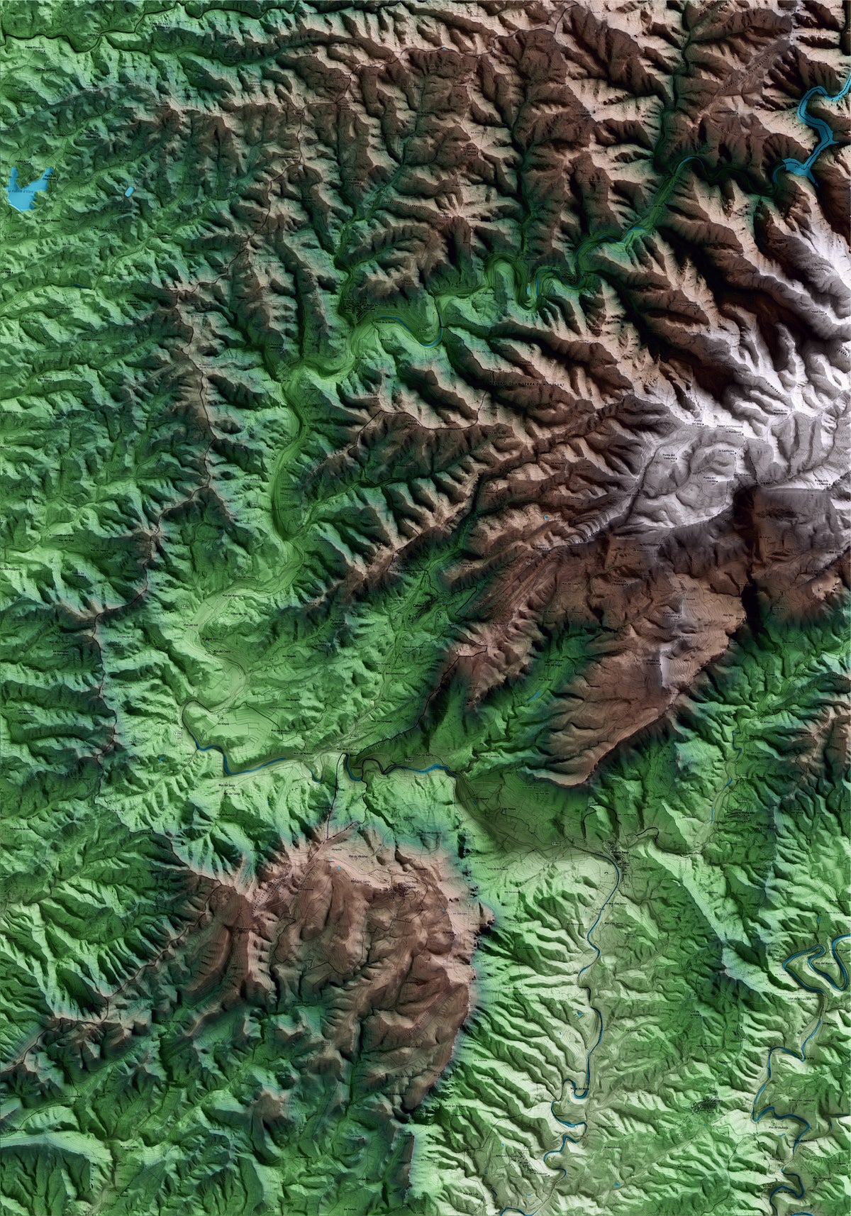 Mapa artístico del relieve de Cabacés, al Priorat, con 15 km de entorno y base topográfica ICGC