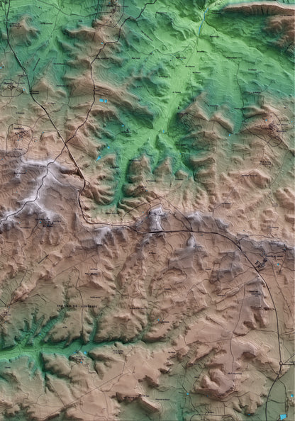 Mapa artístico del relieve de Cabanabona, a la Noguera, con 15 km de entorno y base topográfica ICGC. Detalle de la zona inferior derecha.