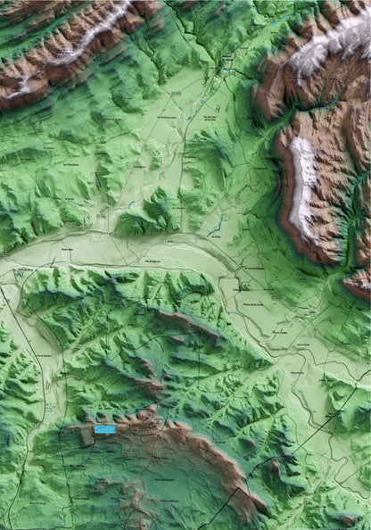Mapa artístico del relieve de Cabanabona, a la Noguera, con 15 km de entorno y base topográfica ICGC. Detalle de la zona superior derecha.