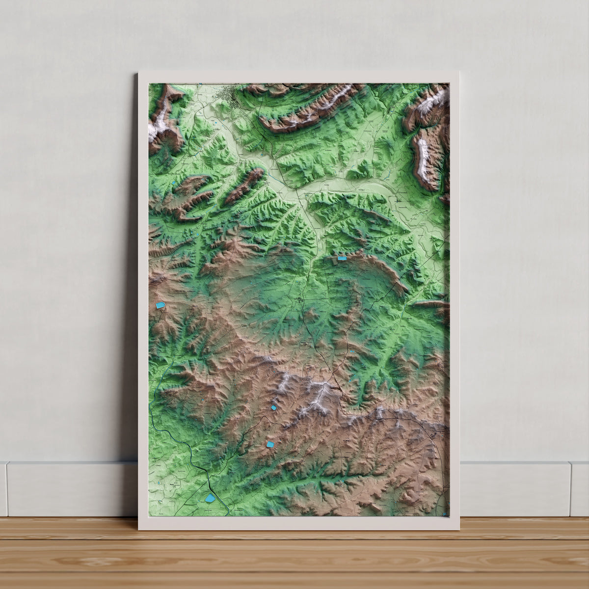 Mapa artístico del relieve de Cabanabona, a la Noguera, con 15 km de entorno y base topográfica ICGC. Presentación enmarcada.