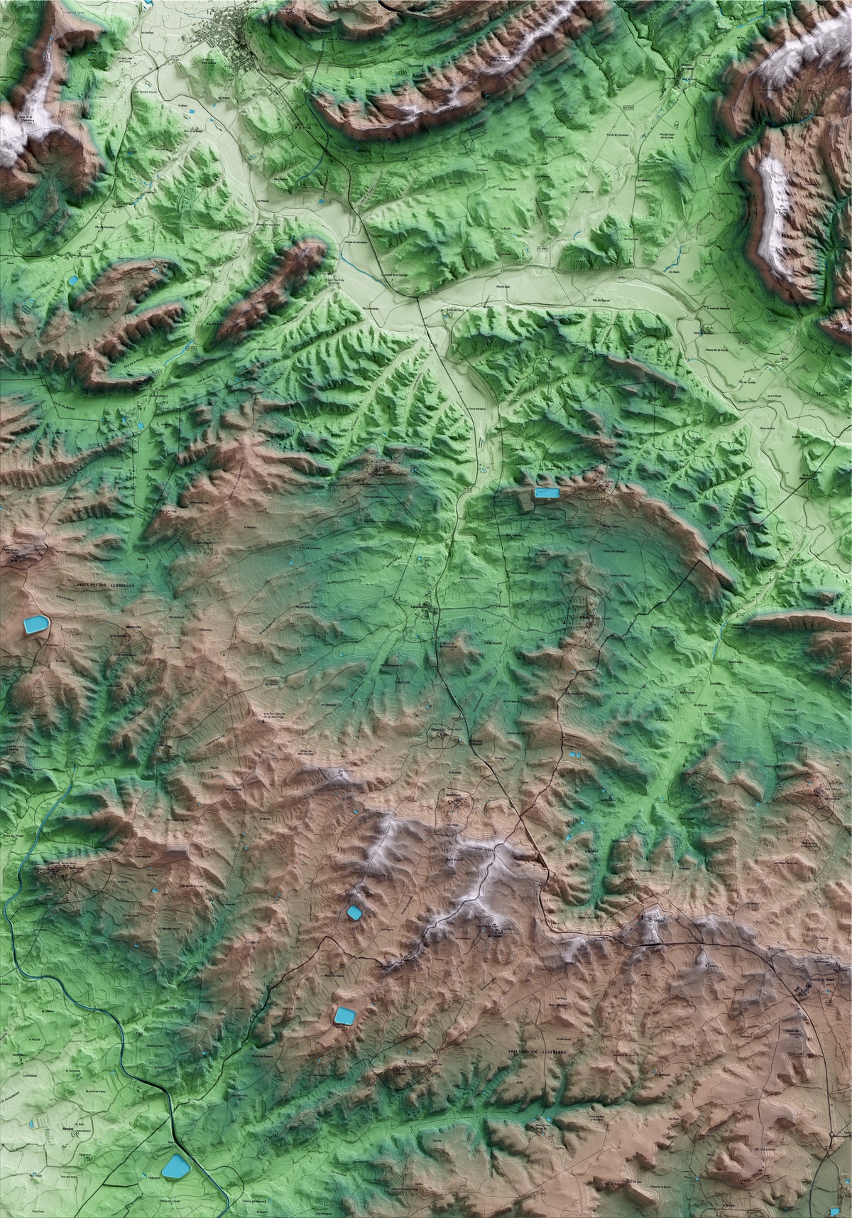 Mapa artístico del relieve de Cabanabona, a la Noguera, con 15 km de entorno y base topográfica ICGC