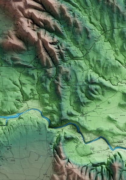 Mapa artístico del relieve de Cabanelles, al Alt Empordà, con 15 km de entorno y base topográfica ICGC. Detalle de la zona inferior izquierda.